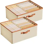 2 Pcs Cube Organizer for Clothes, Linen Clothes Storage with Handle, Customizable Compartments Collapsible Storage Boxes, Foldable Closet Clothing Organizers, Fabric Storage Bins (Off White)