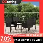 Garden Dining Set 5 Piece Black Cushions Rattan Table Chairs Cream White 5144