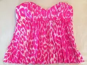 BETSEY JOHNSON Pink Leopard Cheetah Animal Print Pinup Strapless Bustier Top XS