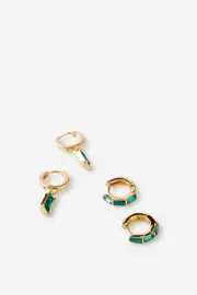 [Rubi] Rubi - 2Pk Mid Earring - Gold plated emerald drop baguette OS GOLD PLATED EMERALD DROP BAGUETTE