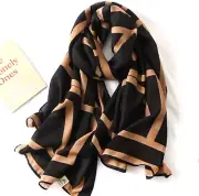 Scarf Striped Scarf Thin Breathable Sunscreen Shawl Casual Soft. Black Coffee