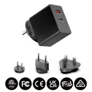 KFD 65W GaN USB-C & USB-A 12W PD Wall Charger - Travel Pack With US/EU/AU/UK Plug - Output 65W PD + 12W Total 77W [QC5-TYPE-C]