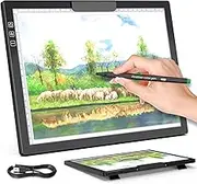 Wireless A4 Light Table, LED Light Pad for Diamond Painting with Battery, Tracing Light Box with Built-in Stand and Top Clip, 6 Brightness Levels, Rechargeable Light Plate for Children (Black)