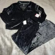 Jaclyn New York Black XL Soft Long Sleeve Pajama Set Loose Pants Silver Trim NWT