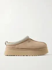[UGG] UGG - Tazz Wool-blend Fleece-lined Embroidered Suede Platform Slippers - Sand - US10 US 10 Neutrals