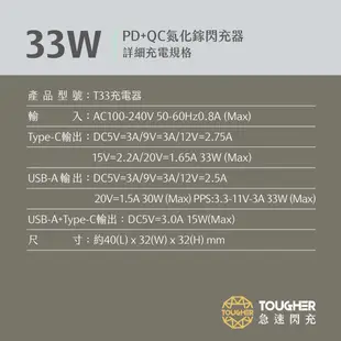 Tougher 33W PD+QC 氮化鎵GaN 閃充充電器