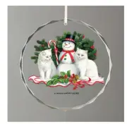 Little Snowmen-Cats Round Glass Ornament by Persis Clayton Weirs Wild Wings