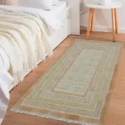 Beige Geometric Design Rug Hand Block Print Rug Cotton Washable Rug Kitchen Rug