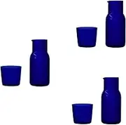 Mellisso 3X Transparent Candy Color Glass Teacup Set Simple Heat- Drinking Juice Cup with Tea Pitcher Water Bottle -Blue