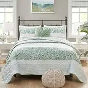 Madison Park Quilt Set, Seersucker Floral Coverlet for King Size Bed, All Season Lightweight Bedding, Farmhouse Quilt Set, Vermicelli Quilting, Throw Pillow, Caralie, King/Cal King Green 4 Piece
