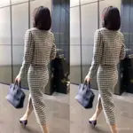 小香風套裝 洋裝套裝 兩件套 韓版 韆鳥格西服時尚套裝女秋冬新款小香風氣質格子外套包臀裙兩件套潮韓國 女生套裝8228