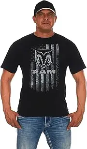 [JH DESIGN GROUP] Men's Dodge Ram T-Shirt American Flag Black Crew Neck Shirt