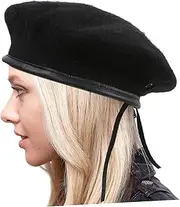 [Healvian] Adjustable Wool Beret Hat Men's Women's Fashion Accessory Cap Sun Hat for Seasons Black