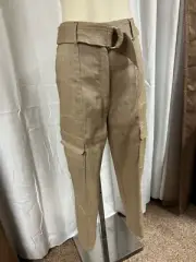 WHITE HOUSE BLACK MARKET HIGH RISE TAPERED ANKLE LINEN RAYON CARGO PANTS BELT 8S