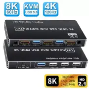 HDMI 2.1 KVM Switch 4K 120Hz 8K 60Hz 2 Port USB 3.0 KVM Switcher Box Hotkey 2X1