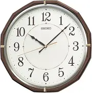 Seiko Clock KX274B Wall Clock, Radio, Analog, Brown Metallic, 12.0 x 12.0 x 1.9 inches (305 x 305 x 47 mm)