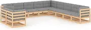 Patio Sets 11 Piece Garden Lounge Set with Cushions Solid Pinewood