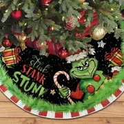 48 Inch Grinch Christmas Tree Skirt Red and Green Plaid Xmas Holiday Party Decor