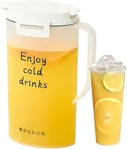 Fridge Door Water Jugs - 10.04inch Glass Pitcher with Press Open Lid | 2l Beverage Dispenser | Large Capacity Drink Container | Leakproof Water Pitcher for Cold and Hot Beverage