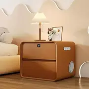 Nightstand with 2/3 Storage Drawers, Smart Bedside Table with Fingerprint Lock and Bluetooth Speaker, 2 USB Ports, Side End Bedside Table (Color : Orange, Size : 50 * 40 * 47cm)