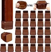 32Pcs Brown Square Chair Leg Floor Protectors, Felt Furniture Pads for Hardwood Floors, Chair Leg Protectors for Hardwood Floors, Floor Protectors for Chairs, Anti Scratch Anti-Noise - Large Size