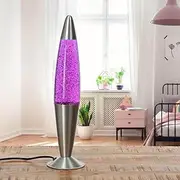 Easylight Lava Lamp Purple with Glitter, Silver Glitter Lamp, Retro, Living Room, Decorative, Height: 42 cm, E14, Includes Bulb, Exciting, Glitter, Table Lamp Jenny