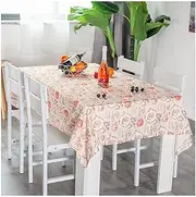 EHOMERY Table Clothes Multi Colored Table Cover Afternoon Tea Rose Flowers Pattern 8 Seater Dining Table Cloth Tablecloth Anchors Cotton Linen Beige Pink Table Decoration 140X180Cm