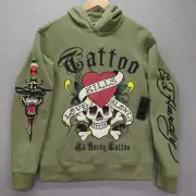 Ed Hardy Tattoo Hoodie Love Kills Slowly Skull & Crossbone Men’s Sz Small NWT