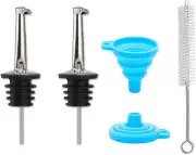Stainless Steel Oil & Liquor Pour Spouts (2Pcs) - Flip Cap Drizzler with Funnel