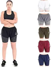 [2BOLD] Women’s 2 in 1 Gym Running Shorts Workout, Athletic, Yoga, Jogging, Tennis, Shorts with Built in Compression Liner