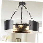 19.7" Modern Black Glass Chandelier Light Industrial Light Fixture Matte