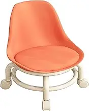 Solid and Low Stool with Wheels, Multifunctional Step Stool, Universal Wheels, Compact Space Saving Design, Safe and Comfortable Sitting Experience (Orange)