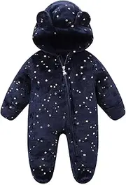 [Mokitoni] Baby Fleece Jumpsuit for 0-3 Months Infant Bear Snowsuit Newborn Romper Warm Coat