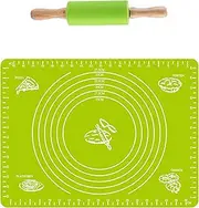 SHGarden Rolling Pin Pastry Mat Set 2 in 1 Non Stick Rolling Pin and Silicone Baking Mat Non-Stick Silicone Dough Rollers Set with Measurements Kneading Pastry Mat Baking Tool SH0059 (Green)