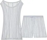 [Bollrllr] Men's Undershirt Set Mesh Vest Boxer Sexy Transparent Fishnet Hollow Sleeveless Top Shorts Pajamas