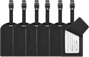 [hoinya] Luggage Tags, 6 Pcs Leather Suitcase Labels Travel Luggage Tag with Name ID Card Baggage Labels Tags for Luggage Bags Backpacks Cruise Waterproof Travel Accessories（Black）