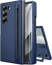 [NINKI] for Z Fold 6 Case with S Pen Holder, Hidden Kickstand for Samsung Galaxy Z Fold 6 Case with Tempered Glass Screen Protector, Wireless Charging Protective Galaxy Fold6 5G Phone Cover - Blue