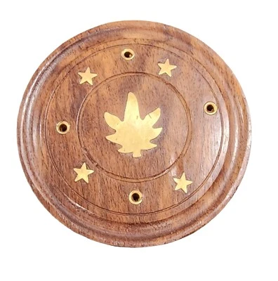 Marijuana design Wooden Incense Holder Ash Catcher Stick Cone Magic Pagan #0017