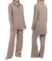 CYNTHIA ROWLEY 100% Cashmere Cowl Neck Casual Lounge Pants Set Pajama sz M, L