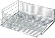 Shimomura Planning 35730 Simple and Refined Dish Drying Rack, Wide, Vertical Placement, Made in Japan, Suitable for Various Tableware, Can Hold Small Items, Water Flow Tray, Chopsticks Pocket,