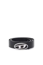 [Diesel] Diesel - 2.9cm leather belt with oval d logo - Belts - Man - Black 90 Black