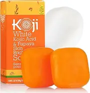 Koji White Kojic Acid & Papaya Skin Brightening Soap, Exfoliating Facial Bar, Radiant Skin, Rejuvenates, Moisturizer, Even Tone Cleansing Bar with Hyaluronic Acid, Vegan Soap, 2.82 oz (2 Bars)