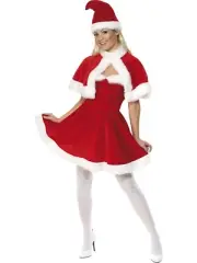 Miss Santa Dress With Cape Christmas Xmas Dress Up Party Ladies Costume
