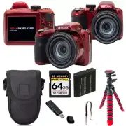 Kodak PIXPRO AZ425 Digital Camera (Red) + Tripod + Case - 64GB Kit