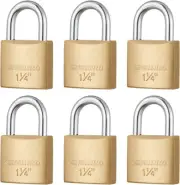 6 Pack Solid Brass Keyed Alike Padlock with Key, Small Locks with Keys for Gym L
