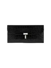 TOTEME | T-Lock Croco-Embossed Wallet in Black | The UNDONE