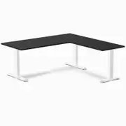 Desky Fixed Height Black Melamine L-Shape Office Desk 1800x1750mm White Frame
