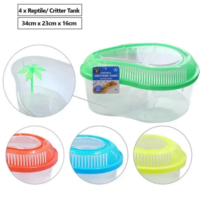 4 x Portable Handheld Plastic Fish Tank Insects Reptile Goldfish Cages 34x23cm