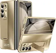 [GUAGUA] for Samsung Galaxy Z Fold 5 Case, [Full Cover Hinge Protection] [Kickstand] Luxury Hard PC Shockproof Phone Cover with Camera Lens Protector for Galaxy Z Fold 5 (2023), Gold