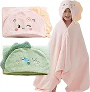 Hooded Towel for Kids, 2 Pack Coral Fleece Kids Bath Towels, Soft and Absorbent Toddler Towels with Hood Age 0-12 Years for Toddler, Infant, Kids - Large 27.5 X 55 inch (Pink Unicorn & Green Dinosaur)
